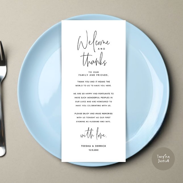 Bem-vindo e Obrigados, colocar Cartões de agradeci (Welcome and Thanks, Modern Dinner Place Setting Thank You Card, in Black and White)