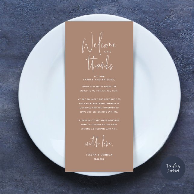 Bem-vindo e Obrigados, colocar Cartões de agradeci (Welcome and Thanks, Modern Dinner Place Setting Thank You Card, in Taupe)