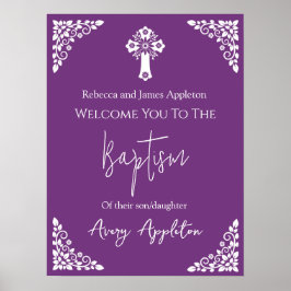 Bem-vindo Poster Floral Cross Christening Sweet Pl