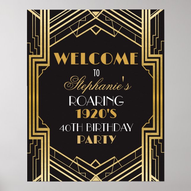 Bem-vindo Poster Gatsby Art Deco Dourado Sinal de  (Frente)
