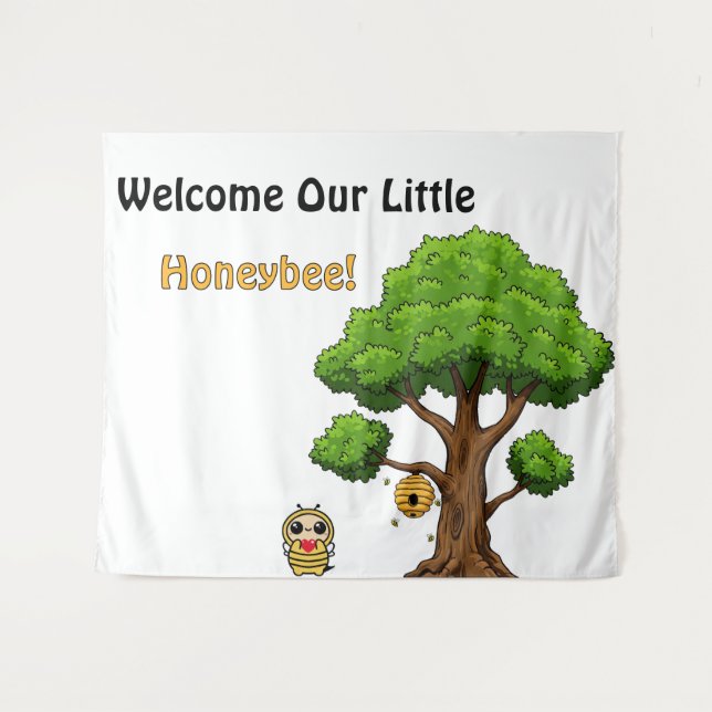 Bem-vindo Tapeçaria de Chá de Bebê Nossa Abelhinha (Frente (Horizontal))