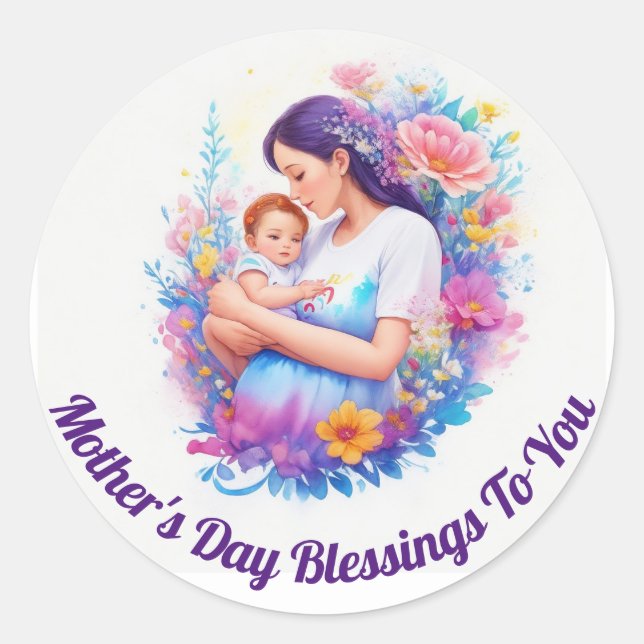 Bênçãos do Dia das Mães Adesivo Redondo (Frente)