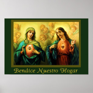 Bendicion del Hogar Jesus & Virgen Poster espanhol