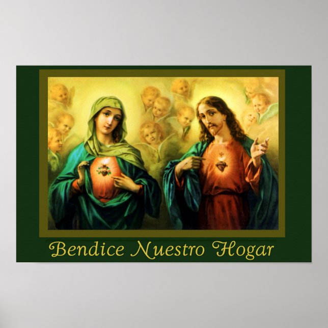 Bendicion del Hogar Jesus & Virgen Poster espanhol (Frente)