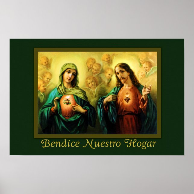 Bendicion del Hogar Jesus & Virgen Poster espanhol (Frente)