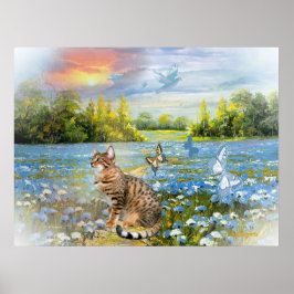 Bengala na cama das flores azuis Impressão