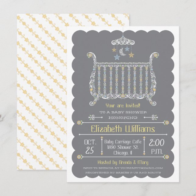 Berço Elegante - Convite para Chás de fraldas (Frente/Verso)