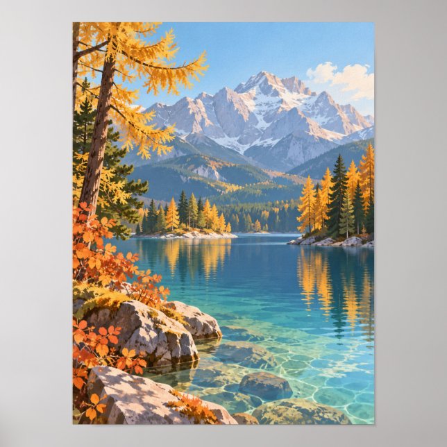Bergsee im Herbst mit Lärchen – Poster (Frente)