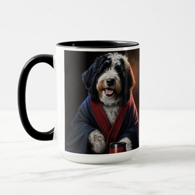 bernedoodle, labradoodle, caneca de café dourada (Esquerda)