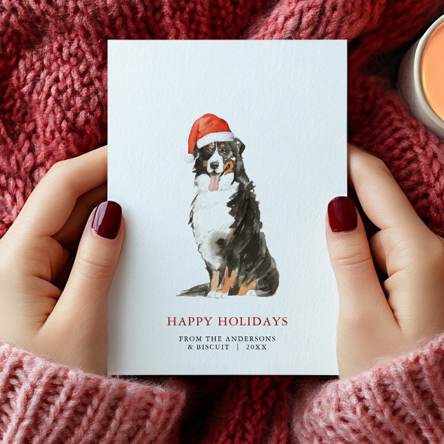 Bernese Mountain Dog Santa Hat Cartão de Natal (Bernese Mountain Dog Santa Hat Christmas Card)