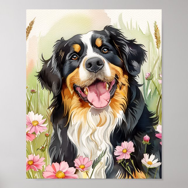 Bernese Mountain Dog Watercolor Impressão (Frente)