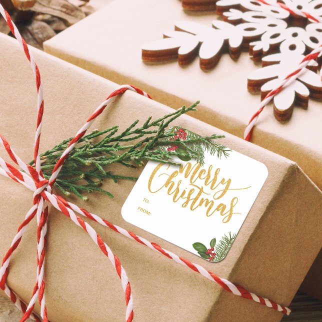 Berries de Natal de inverno | Etiqueta de presente (Festive Winter Christmas Berries Gift Sticker with TO and From)