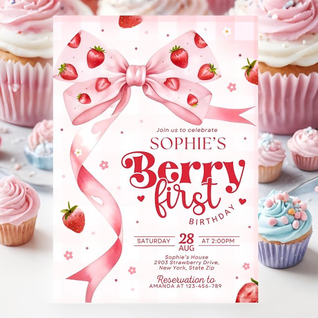 Berry First Birthday Convite Strawberry Birthda (Criador carregado)