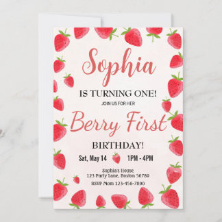 Berry First Birthday Convite Strawberry Convite