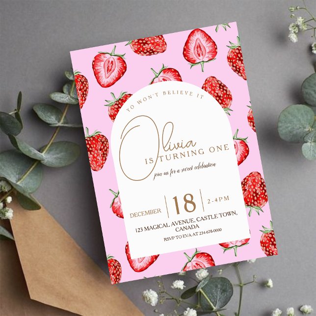 Berry First Birthday Convite Watercolor (Criador carregado)