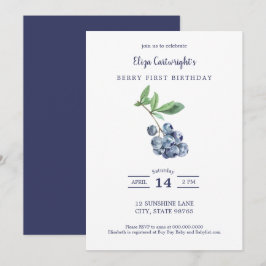 Berry First Birthday Simple Blueberry Convite
