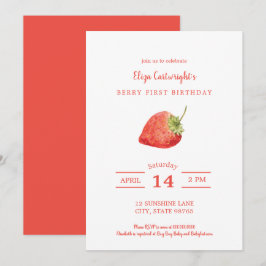 Berry First Birthday Simple Strawberry Convite