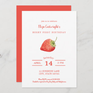 Berry First Birthday Simple Strawberry Convite