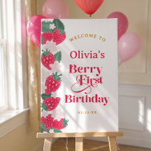 Berry First Birthday Strawberry Welcome Sign