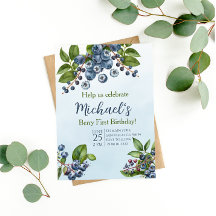 Berry First blueberry verão Convite de aniversário