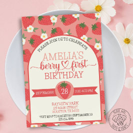 Berry First Strawberry Birthday Convite Scallop