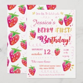 Berry First Strawberry Birthday Pary Convite
