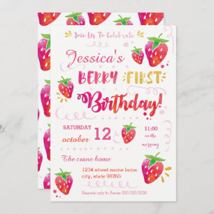 Berry First Strawberry Birthday Pary Convite
