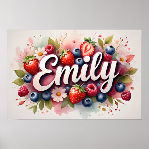 Berry Floral Name Personalizado Poster "Emily"