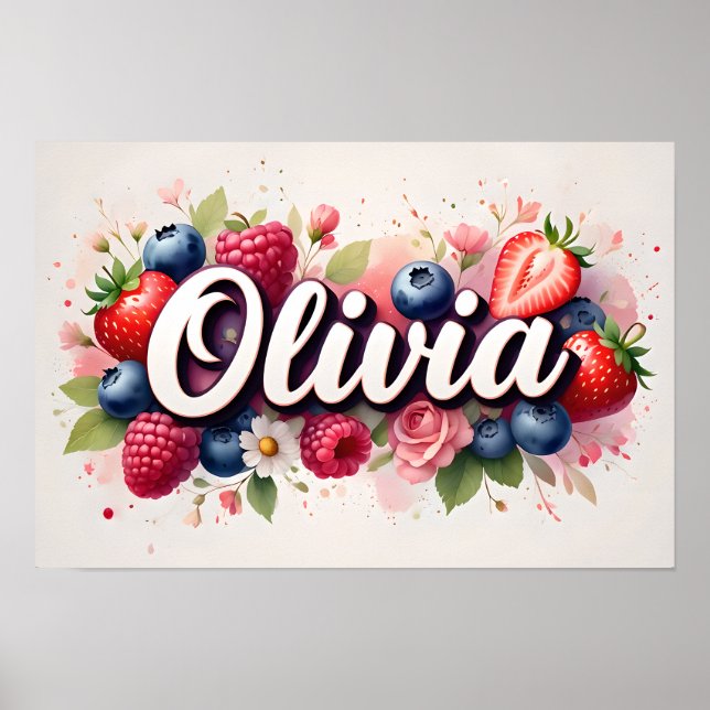 Berry Floral Name Personalizado Poster "Olivia" (Frente)