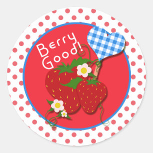 Berry Good, Morango, Coração de Gingham, Adesivo