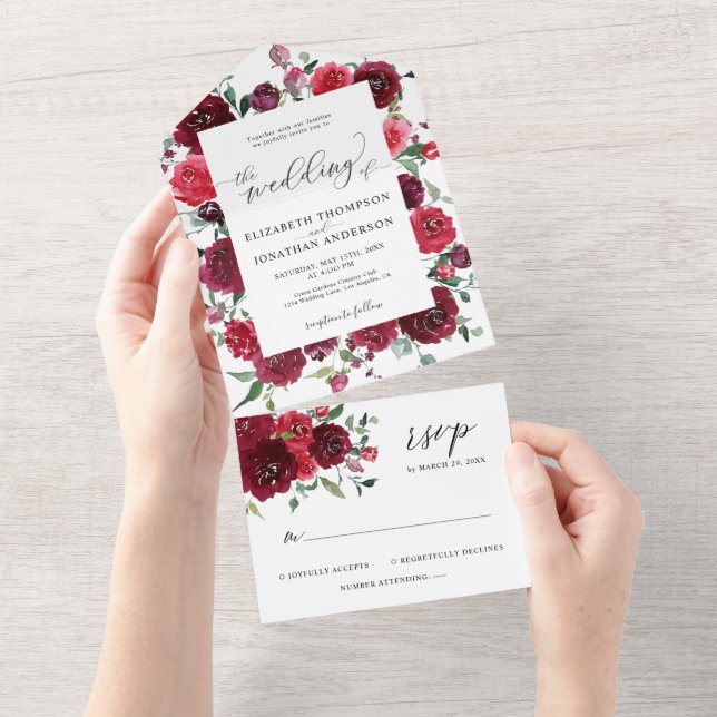 Berry Pink Burgundy Wine Red Wedes RSVP (Aba destacável)