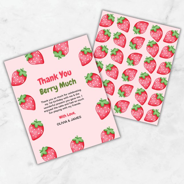 Berry Primeiro Cartões de agradecimentos de aniver (Berry First Birthday Strawberry 1st Birthday Thank You Card  )