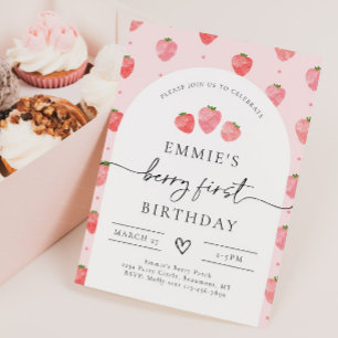 Berry Primeiro Convite de Aniversário Morango