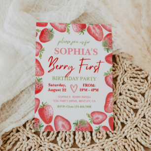 Berry Primeiro Convite de Aniversário   Morango