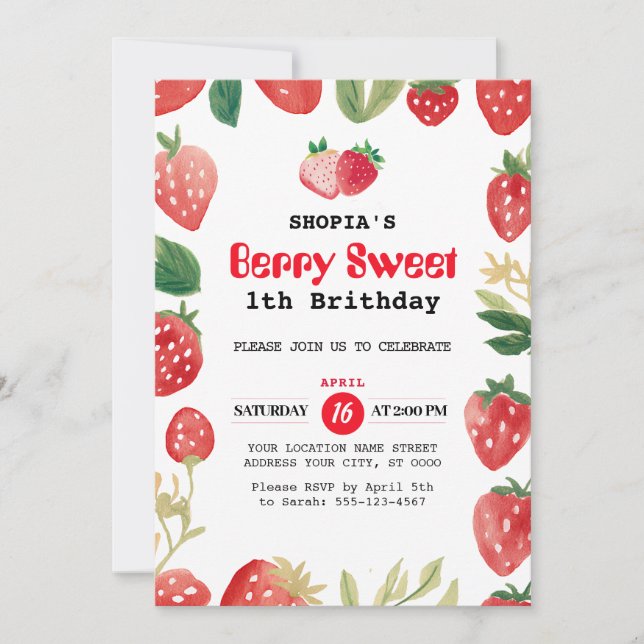 Berry Sweet Birthday Convite (Frente)