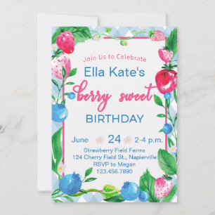 Berry Sweet Birthday Convite Strawberry Gingham