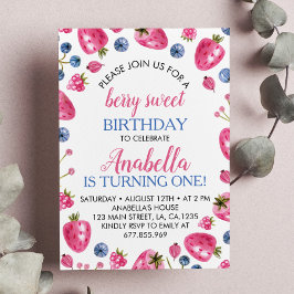 Berry Sweet Birthday Convite Strawberry Theme