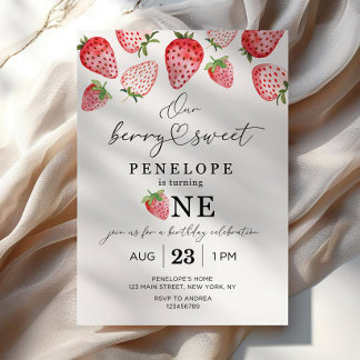 Berry Sweet Primeiro Convite de Aniversário Modelo