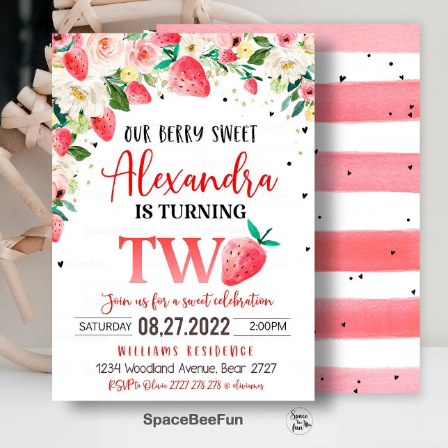 Berry Sweet segundo aniversário Convite Strawberry (Berry Sweet invitation,2nd Birthday Invitation,Strawberry Birthday invite,Berry 2nd girl invites,Str)