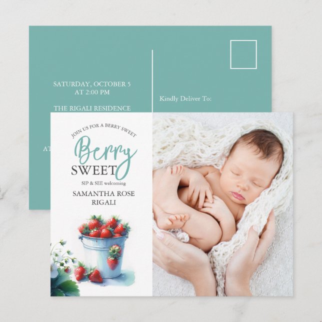 Berry Sweet Sip e veja convites para Chás de frald (Frente/Verso)
