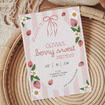 Berry Sweet Strawberry Girl Birthday Convite