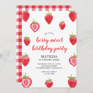 Berry Sweet Strawberry Girl Birthday Convite