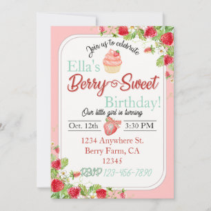 Berry Sweet, Strawberry Theme Birthday Convite