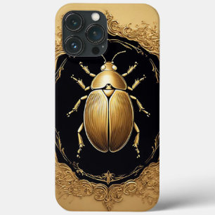 Besouro Ornamentado Dourado em Fundo Decorativo