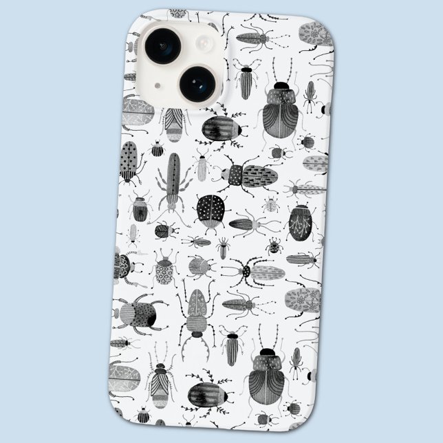 Besouro Preto e Branco (Beetle bug and insect creepy watercolor cell phone case)