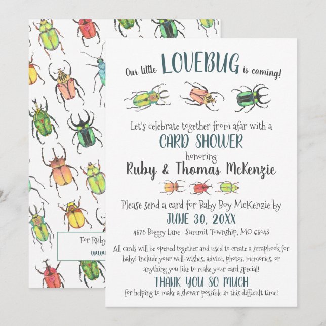 Besouros de Insetos de Amor com Chá de Cartão Virt (Frente/Verso)