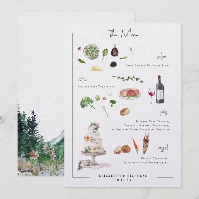 Bespoke Ilustrado | Menu Casamento (Frente/Verso)