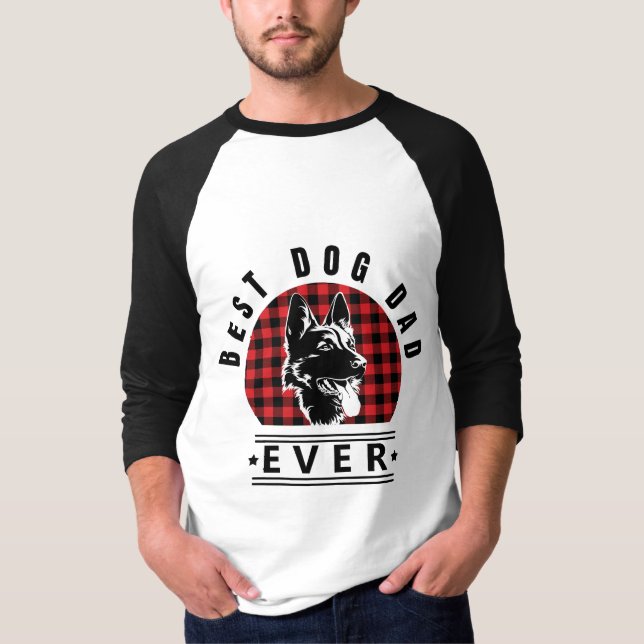 Best Dog Dad Ever Buffalo Check Design T-Shirt (Frente)