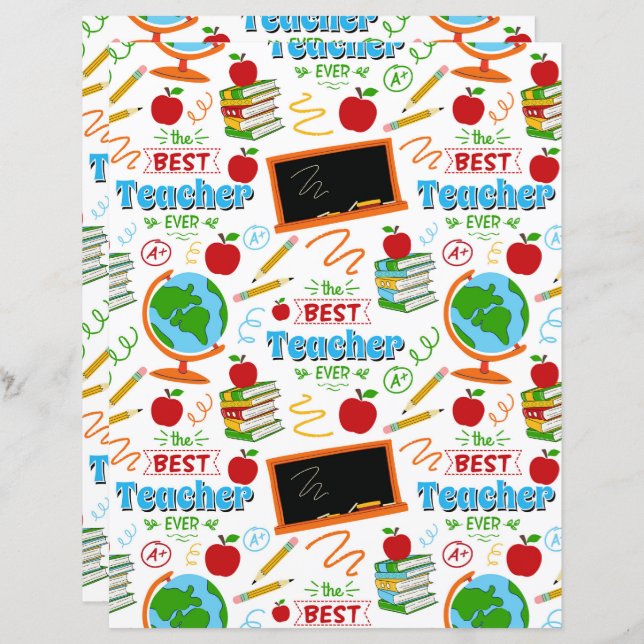 Best Teacher Scrapbook Paper (Frente/Verso)