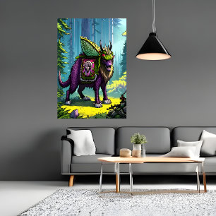 Besta roxa assustadora na floresta AI Art Poster